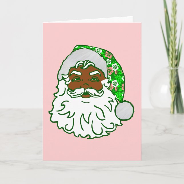 Cartão De Festividades luau pink christmas hawaiian african black santa  (Frente)