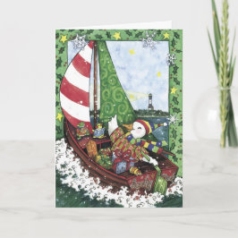 Cartão De Festividades Lucky Duck Sailboat, Christmas Card