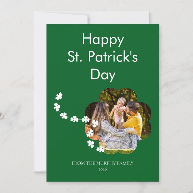 Cartão De Festividades Lucky Shamrock Shape Photo St. Patricks Day Family (Frente)