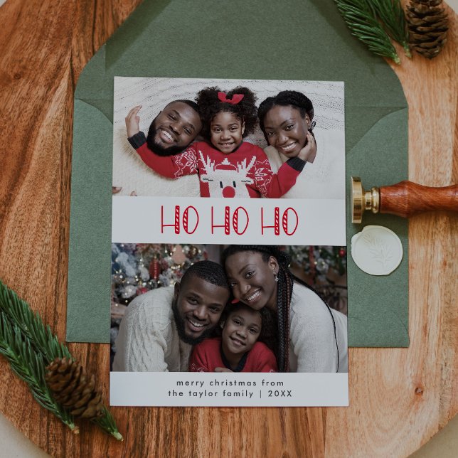 Cartão De Festividades LUCY Red DIFERENT Família Ho Ho Ho 2 Foto Natal (LUCY Red Fun Kid Family Ho Ho Ho 2 Photo Christmas Holiday Card)