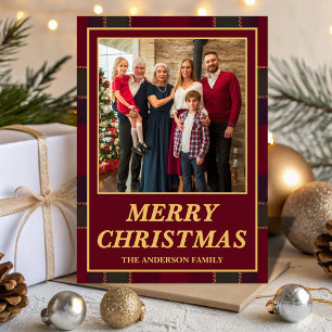 Cartão De Festividades Luxe Heritage Tartan Plaid Família Foto Natal