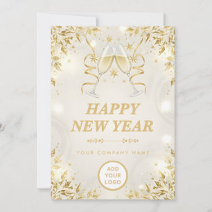 Cartão De Festividades Luxo Champagne & Branco Negócios Feliz Ano Novo
