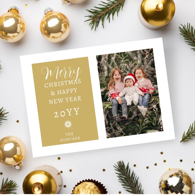 Cartão De Festividades Luxurious Minimalist Christmas Gold Modern Photo (Luxurious Minimalist Christmas Faux Gold Modern Photo Holiday Card with Envelope.)