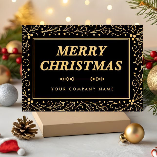 Cartão De Festividades Luxury Black & Antique-Gold Business Christmas (Criador carregado)