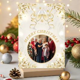 Cartão De Festividades Luxury Champagne & Gold Family Christmas Photo