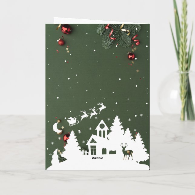 Cartão De Festividades Luxury Green Christmas Card With Golden Accents (Verso)