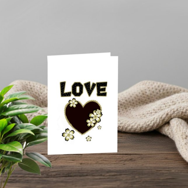 Cartão De Festividades Luxury Love Card – Black Lace Heart & Floral Desig (Criador carregado)