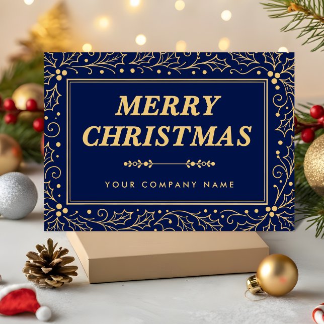 Cartão De Festividades Luxury Navy Blue & Antique-Gold Business Christmas (Criador carregado)