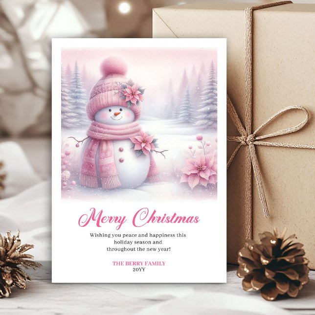 Cartão De Festividades Luxury Pink Snowman Kids Editable Christmas Cards (Luxury Pink Snowman Kids Editable Christmas Greeting Card

)