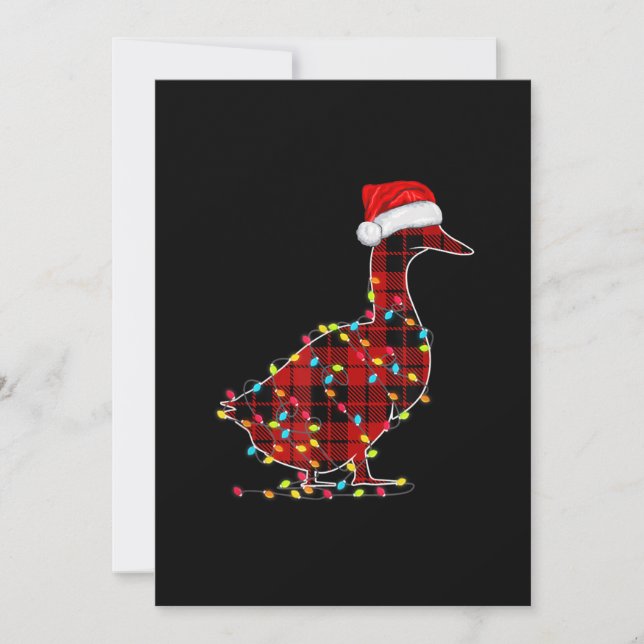 Cartão De Festividades Luz de Natal do Pato Engraçado Xadrez Vermelho Com (Frente)