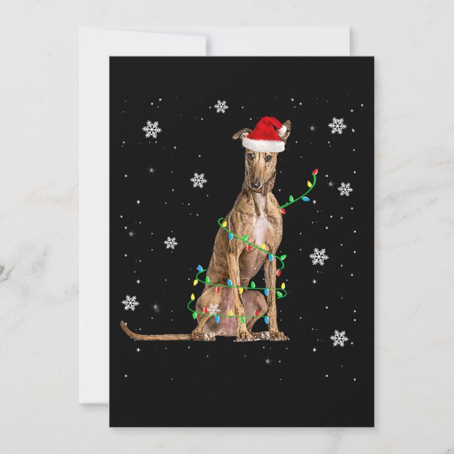 Cartão De Festividades Luz de Natal Whippet Boneco de Neve Santa Whippet  (Frente)
