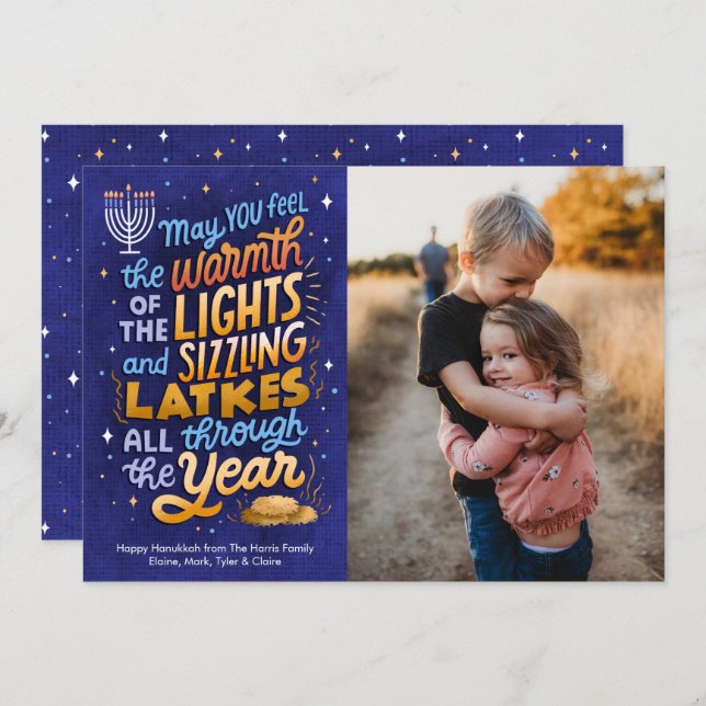 Cartão De Festividades Luz e trava uma foto de Hanukkah (Frente/Verso)