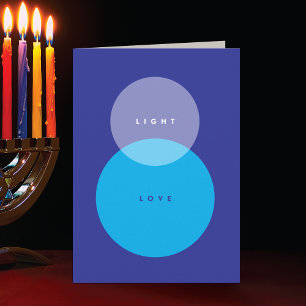 Cartão De Festividades Luz Moderna e Azul de Amor em Chanucá Azul Dobrado