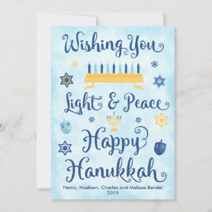 Cartão De Festividades Luz & paz Hanukkah feliz