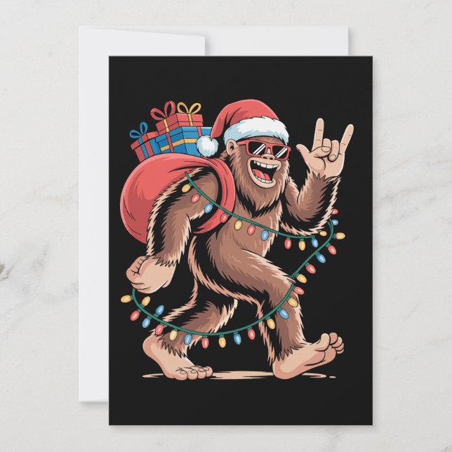Cartão De Festividades Luzes Árvore de Natal Bigfoot Sasquatch Natal Papa (Frente)