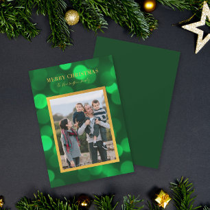 Cartão De Festividades Luzes Bokeh Verde Esmeralda Dourado Feliz Natal