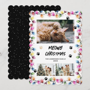 Cartão De Festividades Luzes Coloridas Patinhas Pretas Foto Meowy Natal