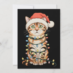 Cartão De Festividades Luzes da Árvore de Natal do Gato Bengal Chapéu do
