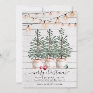 Cartão De Festividades Luzes de Cordas de Árvores de Natal Rustic Wood