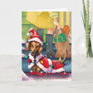 Cartão De Festividades Luzes de Dachshund - Feliz Natal
