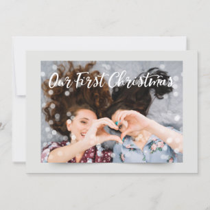 Cartão De Festividades Luzes de fotos do casal   A nossa primeira saudaç