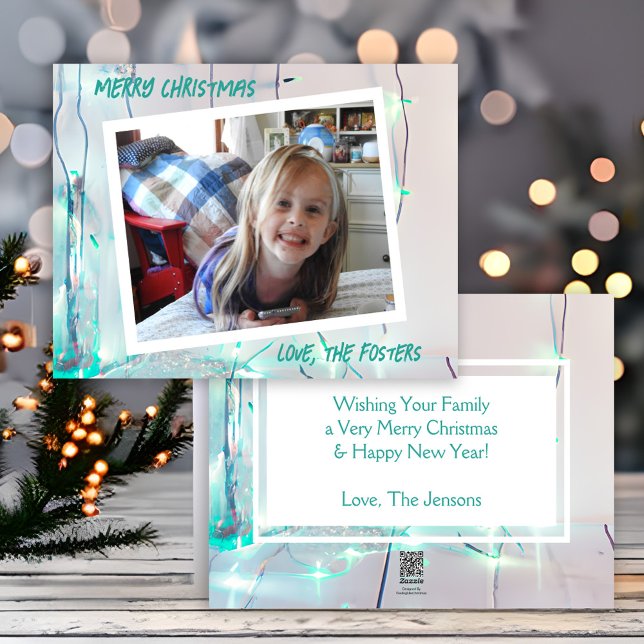 Cartão De Festividades Luzes de Natal Azuis e Brancas Foto Feriado (Criador carregado)