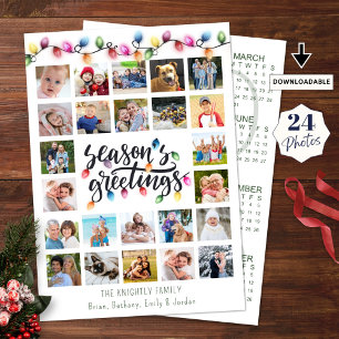 Cartão De Festividades Luzes de Natal Colagem de 24 Fotos Calendário 2026