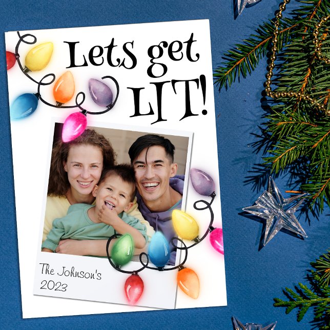 Cartão De Festividades Luzes de Natal Coloridas Foto Natal (Criador carregado)