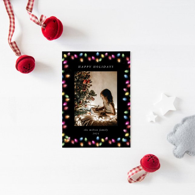 Cartão De Festividades Luzes de Natal Coloridas Uma Foto (Criador carregado)