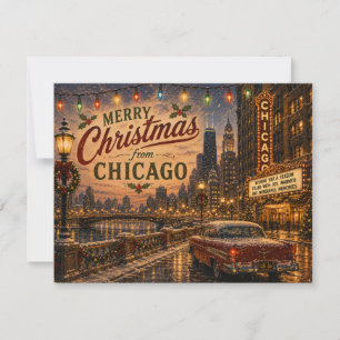 Cartão De Festividades Luzes de Natal da Vintage Chicago Route 66