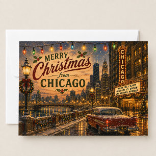 Cartão De Festividades Luzes de Natal da Vintage Chicago Route 66