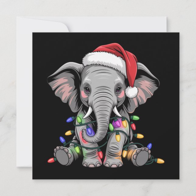 Cartão De Festividades Luzes de Natal de Elefante Natal Feriado Animal Se (Frente)