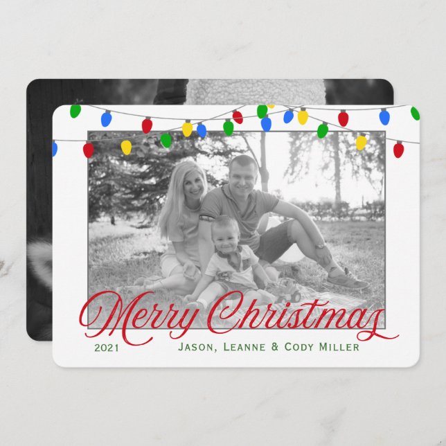 Cartão De Festividades Luzes de Natal de Férias Modernas | 2 Foto (Frente/Verso)