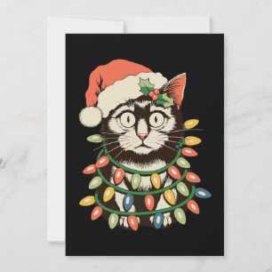 Cartão De Festividades Luzes de Natal de Gato Preto Retro Divertidas Nata