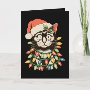 Cartão De Festividades Luzes de Natal de Gato Preto Retro Funny Xmas Papa