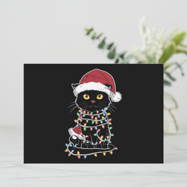 Cartão De Festividades Luzes de Natal do Gato Engraçado (Em pé/Frente)
