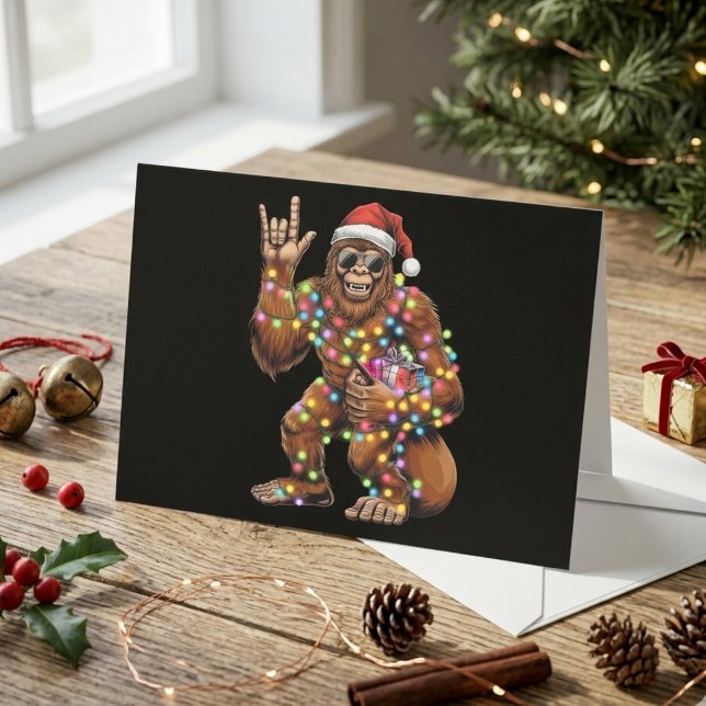 Cartão De Festividades Luzes de Natal do Papai Noel Bigfoot São Divertida (Criador carregado)