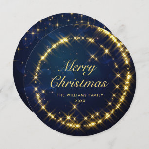 Cartão De Festividades Luzes de Natal do Sparkle do Marinho Dourado