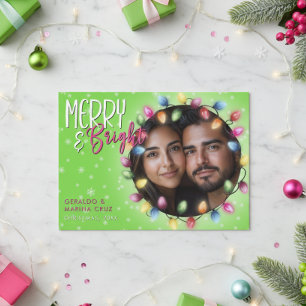Cartão De Festividades Luzes de Natal Modernas Alegres e Brilhantes Verde