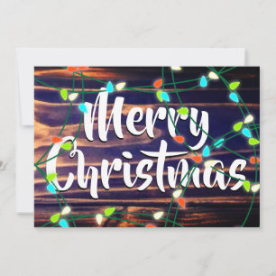 Cartão De Festividades Luzes de Natal personalizadas em Woodgrain