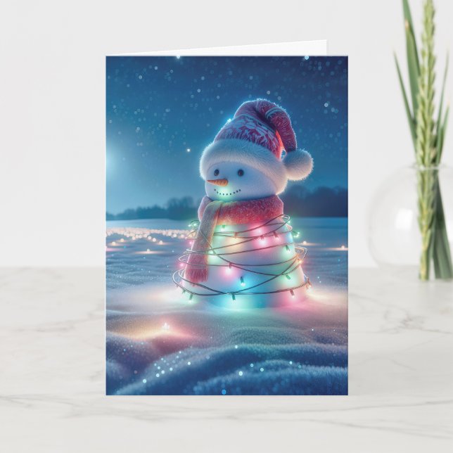 Cartão De Festividades Luzes de Natal Tangidas num Neve (Frente)