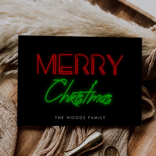 Cartão De Festividades Luzes de neon dos anos 80 Feliz Natal (Criador carregado)