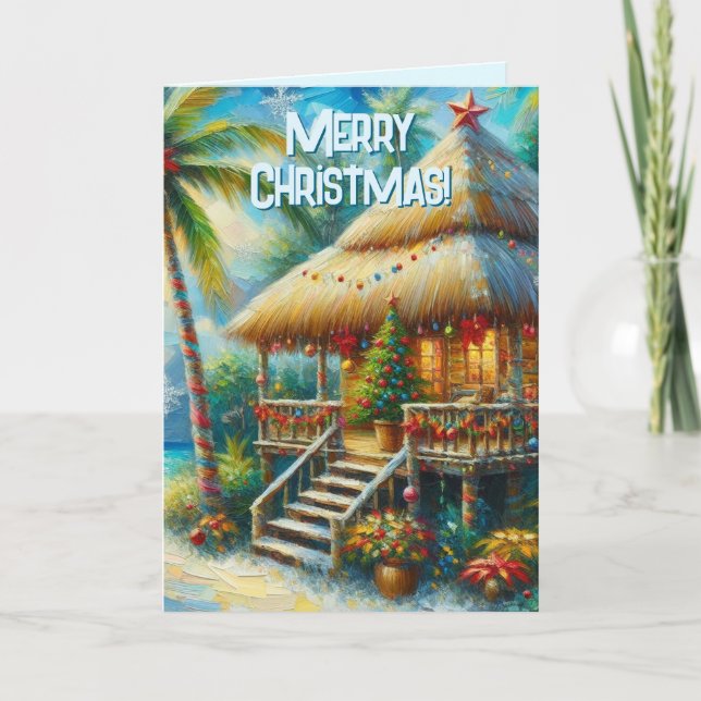 Cartão De Festividades Luzes de praia de palmeira de Natal Tropical (Frente)