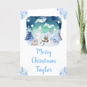 Cartão De Festividades Luzes do Norte Animais Árticos Feliz Natal