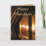 Cartão De Festividades Luzes felizes de Hanukkah<br><div class="desc">Comemore o festival de luzes com este cartão feliz de Hanukkah.  Caracterizando um tema iluminado por velas e uma bênção para dentro,  compre seu cartão de Hanukkah hoje!

Trabalhos de arte perto:  chavahjacobs</div>