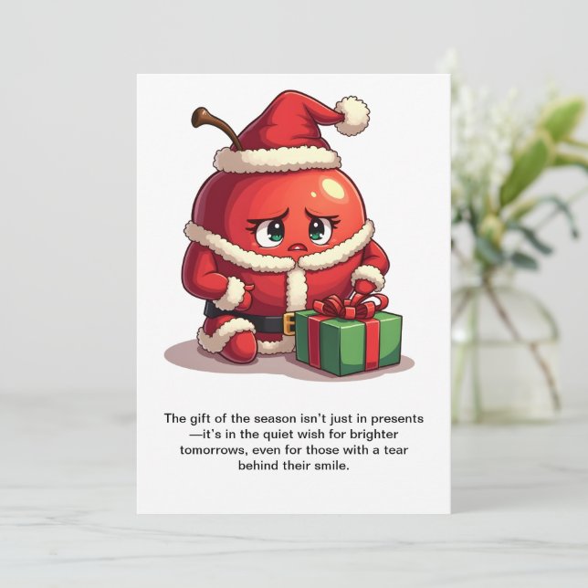 Cartão De Festividades Maçã Triste no Natal (Em pé/Frente)