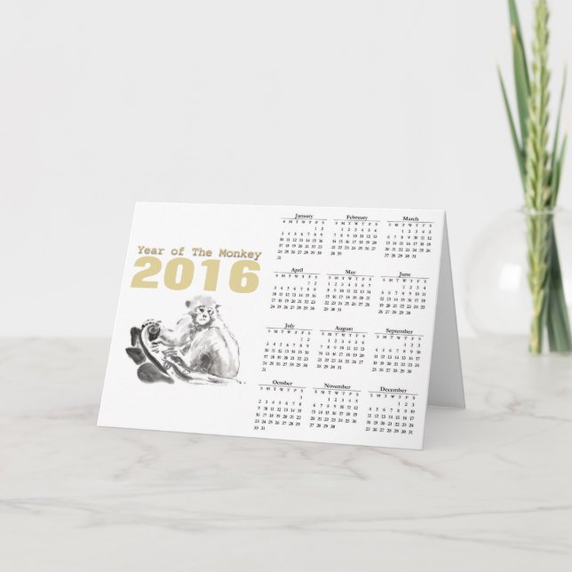 Cartão De Festividades Macaco-Cria Chinês Novo Calendário do Ano 2016 (Frente)