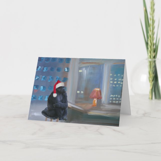 Cartão De Festividades Macaco de Natal (Frente)