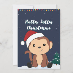 Cartão De Festividades Macaco Natal Neve Animais de inverno Macacos Holan