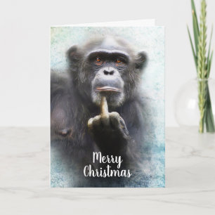 Cartão De Festividades Macaco Travesso e Engraçado Dedo do Meio Natal